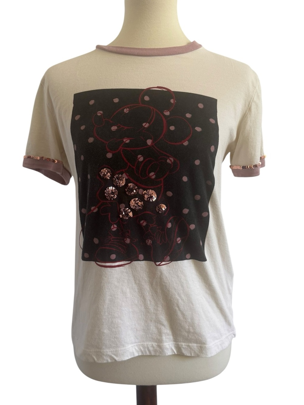 Disney X Coach Mickey Mouse Collaboration Sequin Sleeves T Shirt Size XS